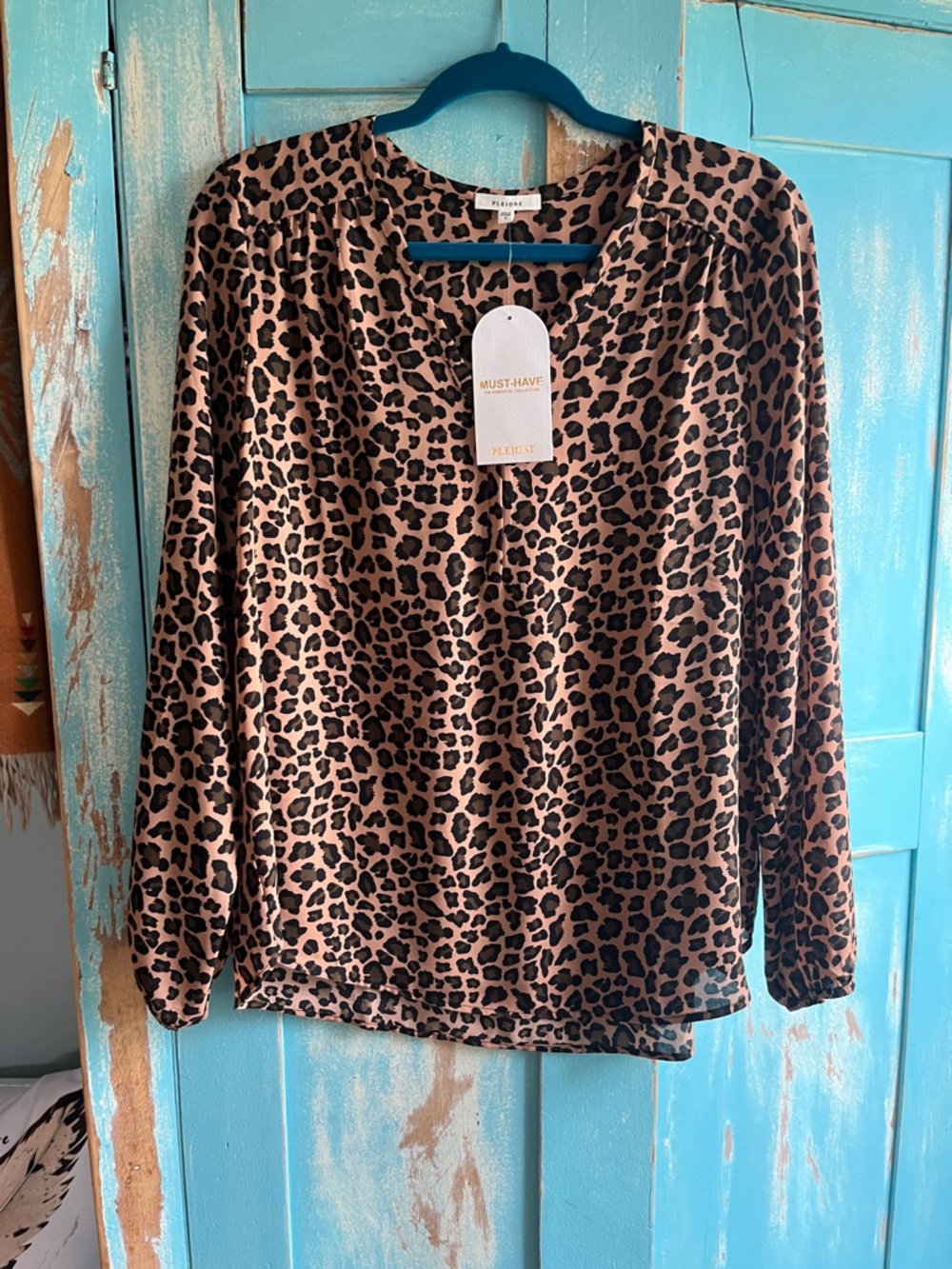 Pleione Leopard Print V-Neck Blouse - Brown & Black